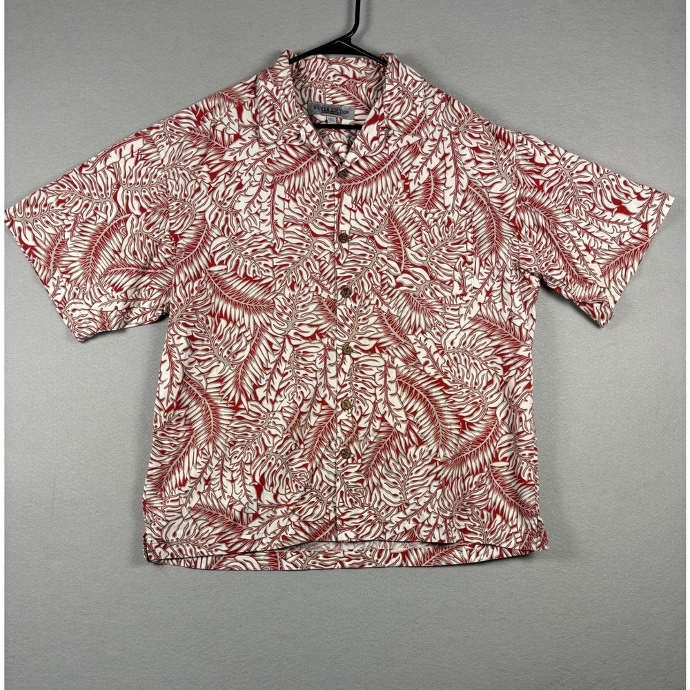 Vintage Quiksilver Silver Edition Hawaiian Shirt Tropical Leaf Print L USA Made